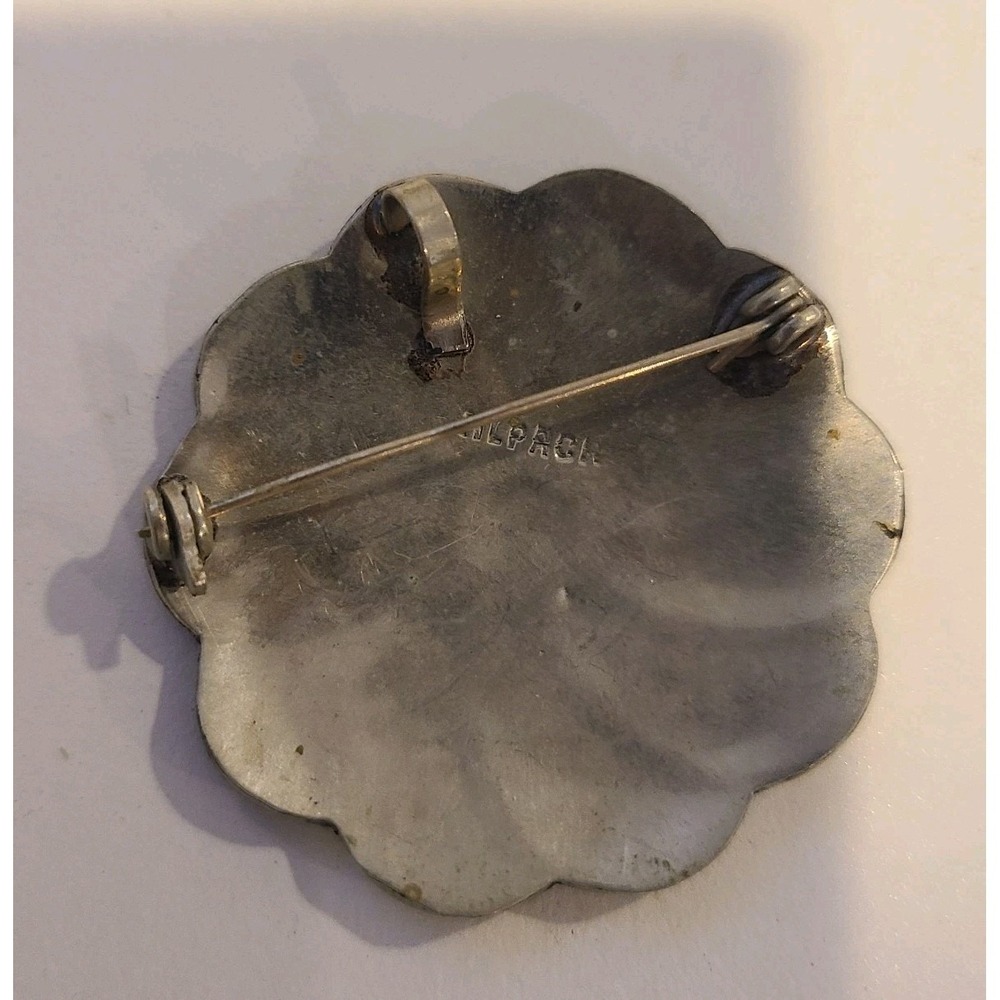 Vintage Alpaca Mexico Silver Inlaid Abalone Flower Brooch Pendant - Picture 3 of 4